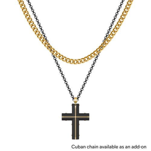 Engravable Black Steel Cross with Yellow Steel Detailing – Stainless Steel