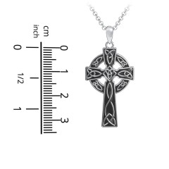 Men's Engravable Celtic Cross Necklace with Black Enamel