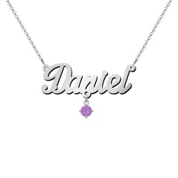 Personalized Name Necklace in 925 Sterling Silver with Blue Sapphire and Amethyst
