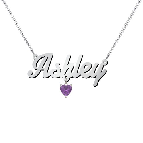 Personalized Name Necklace – Sterling Silver with Amethyst