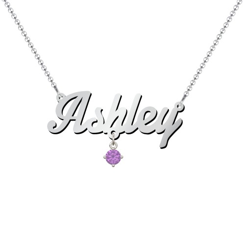 Personalized Name Necklace – Sterling Silver with Amethyst