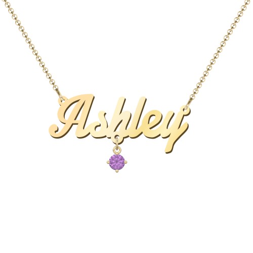 Personalized Name Necklace – 18K Gold Plated Silver with Amethyst