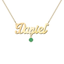 Personalized Name Necklace in 18K Gold Plated Silver with Blue Topaz and Emerald