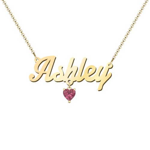 Personalized Name Necklace – 18K Gold Plated Silver with Pink Tourmaline