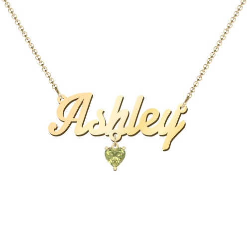 Personalized Name Necklace – 18K Gold Plated Silver with Peridot