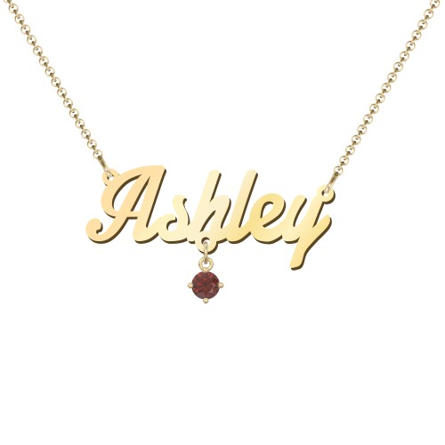 Personalized Name Necklace – 18K Gold Plated Silver with Garnet