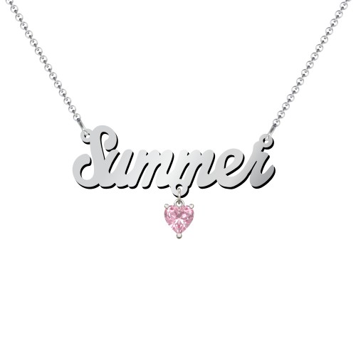 Personalized Name Necklace – Sterling Silver with Pink Tourmaline