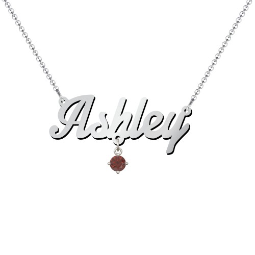 Personalized Name Necklace – Sterling Silver with Garnet
