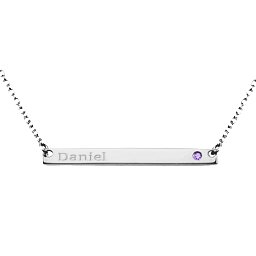 Classic Name Bar Pendant with Accent in 925 Sterling Silver with Amethyst Premium Zirconia