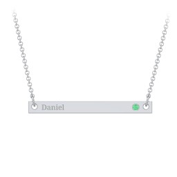 Birthstone Name Bar Pendant in 925 Sterling Silver with Emerald