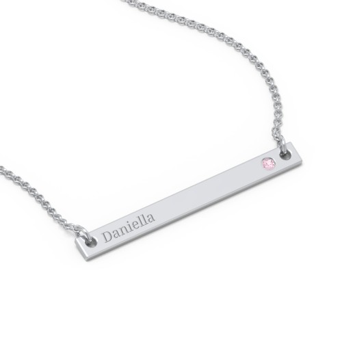 Birthstone Name Bar Pendant – Sterling Silver with Pink Tourmaline