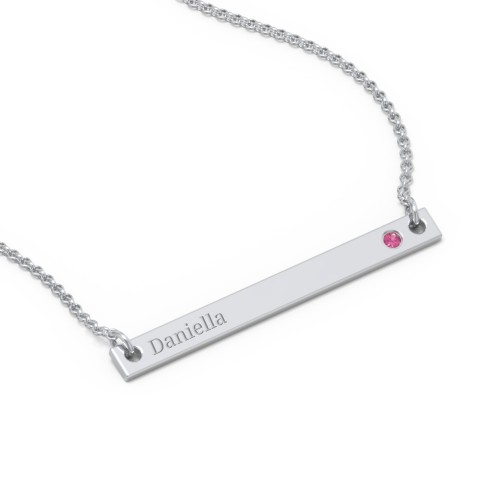 Birthstone Name Bar Pendant – Sterling Silver with Ruby
