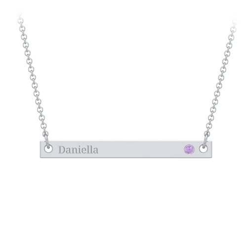 Birthstone Name Bar Pendant – Sterling Silver with Amethyst
