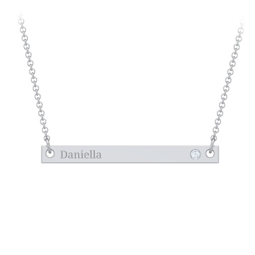 Birthstone Name Bar Pendant – Sterling Silver with Aquamarine