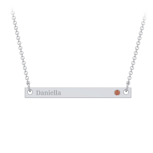 Birthstone Name Bar Pendant – Sterling Silver with Garnet