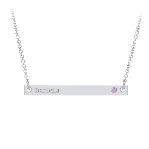 Birthstone Name Bar Pendant – Sterling Silver with Amethyst
