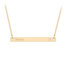 Birthstone Name Bar Pendant in 10K Solid Yellow Gold with Pink Tourmaline