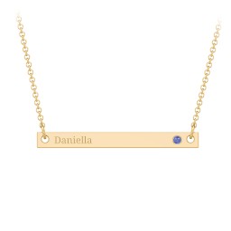 Birthstone Name Bar Pendant in 10K Solid Yellow Gold with Blue Sapphire
