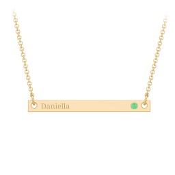 Birthstone Name Bar Pendant in 10K Solid Yellow Gold with Emerald