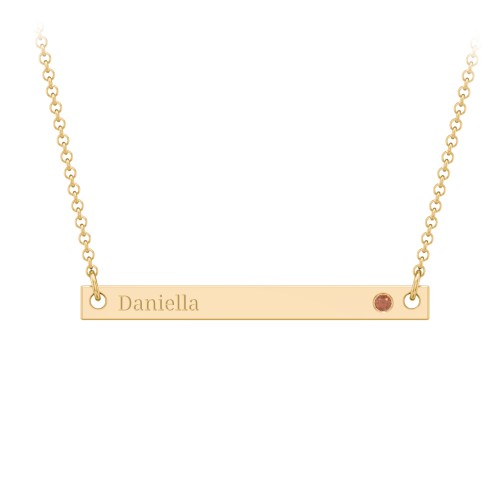 Birthstone Name Bar Pendant – 10K Yellow Gold with Garnet