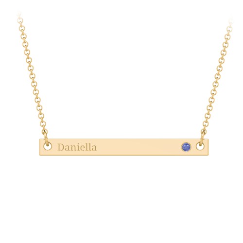 Birthstone Name Bar Pendant – 10K Yellow Gold with Blue Sapphire