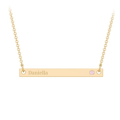 Birthstone Name Bar Pendant – 10K Yellow Gold with Pink Tourmaline