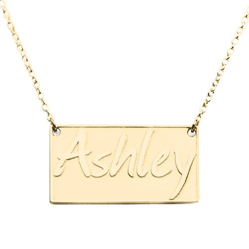 Embossed Name Bar Pendant – 10K Yellow Gold