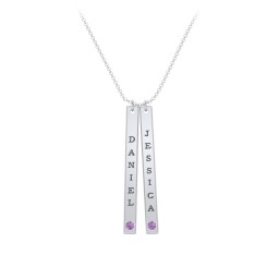 Multi Vertical Birthstone Bar Pendant - 2 Bar in 925 Sterling Silver with Amethyst, Red Premium Zirconia, and Fancy Pink Premium Zirconia