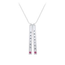 Multi Vertical Birthstone Bar Pendant - 2 Bar in 925 Sterling Silver with Ruby, Red Premium Zirconia, and Fancy Pink Premium Zirconia