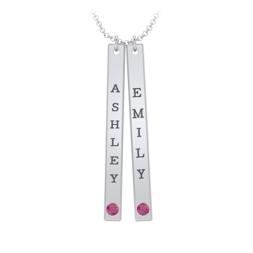 Multi Vertical Birthstone Bar Pendant - 2 Bar – Sterling Silver with Ruby