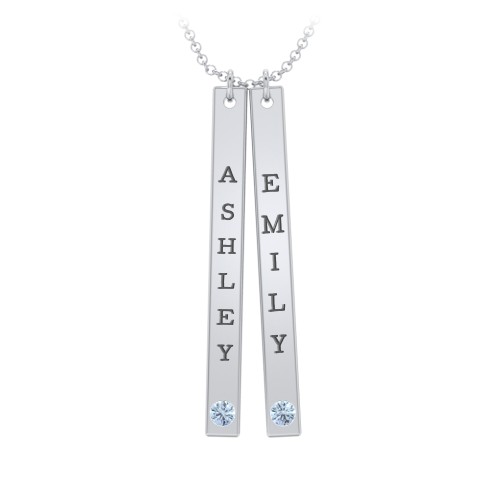 Multi Vertical Birthstone Bar Pendant - 2 Bar – Sterling Silver with Blue Topaz