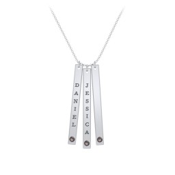 Multi Vertical Birthstone Bar Pendant - 3 Bar in 925 Sterling Silver with Smokey Quartz and Fancy Pink Premium Zirconia