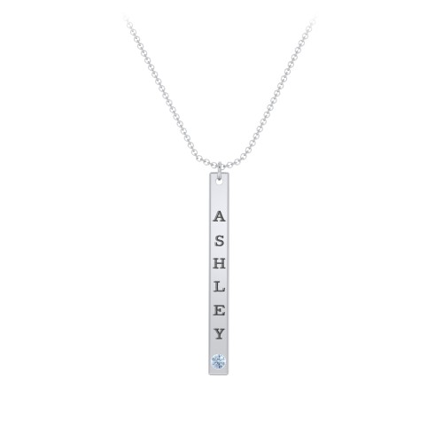 Multi Vertical Birthstone Bar Pendant - 1 Bar – Sterling Silver with Blue Topaz