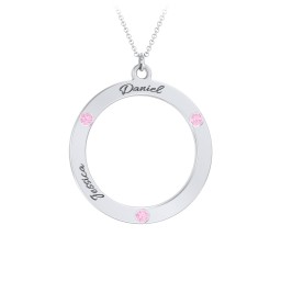Circle Birthstone Pendant in 925 Sterling Silver with Pink Tourmaline and Blue Sapphire