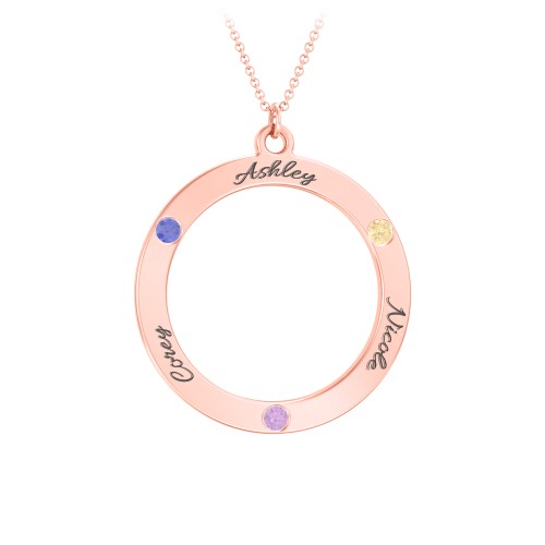 Circle Birthstone Pendant – 10K Rose Gold with Blue Sapphire, Amethyst, and Citrine