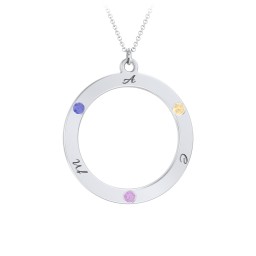 Circle Birthstone Pendant in 925 Sterling Silver with Blue Sapphire, Amethyst, and Citrine
