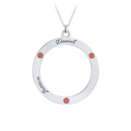 Circle Birthstone Pendant in 925 Sterling Silver with Garnet and Blue Sapphire