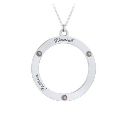 Circle Birthstone Pendant in 925 Sterling Silver with Smokey Quartz and Blue Sapphire