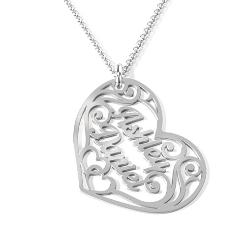 Fancy Filigree Heart Name Necklace – Sterling Silver