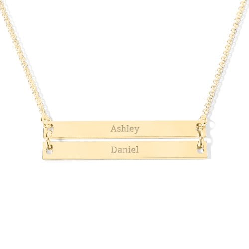Raising The Bar Engravable Double Bar Necklace – 10K Yellow Gold