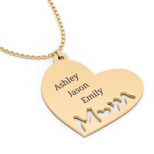 Marvelous Mom Engravable Heart Necklace – 18K Gold Plated Silver
