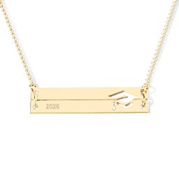 Engravable Double Bar Graduation Cap Necklace in 18K Gold Plated Silver