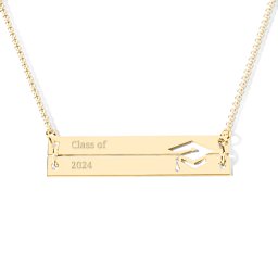 Engravable Double Bar Graduation Cap Necklace in 18K Gold Plated Silver