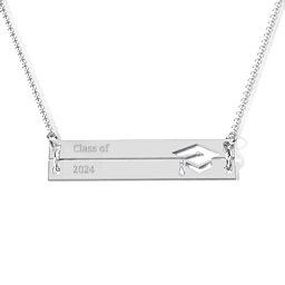 Engravable Double Bar Graduation Cap Necklace in 925 Sterling Silver