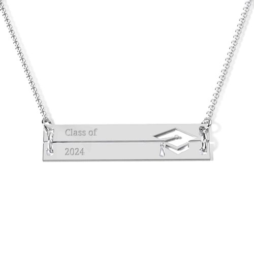 Engravable Double Bar Graduation Cap Necklace – Sterling Silver