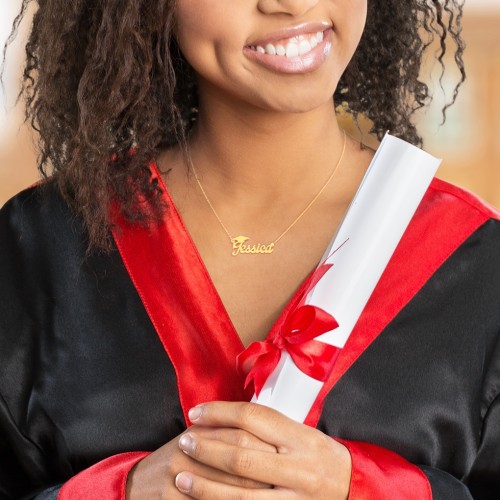Graduation Name Necklace – 18K Gold Plated Silver