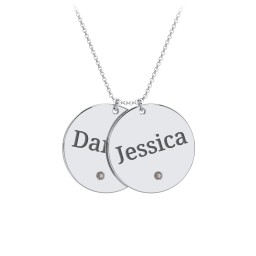 Engravable 2 Disc Pendant with Birthstone in 925 Sterling Silver with Smokey Quartz, Blue Sapphire, and Blue Topaz