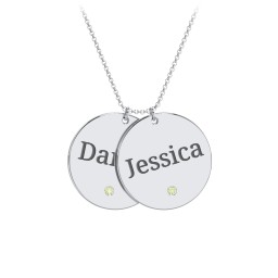 Engravable 2 Disc Pendant with Birthstone in 925 Sterling Silver with Peridot, Blue Sapphire, and Blue Topaz
