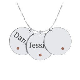 Engravable 3 Disc Pendant with Birthstone in 925 Sterling Silver with Garnet and Blue Topaz