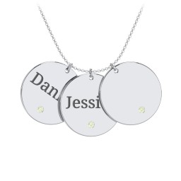 Engravable 3 Disc Pendant with Birthstone in 925 Sterling Silver with Peridot and Blue Topaz